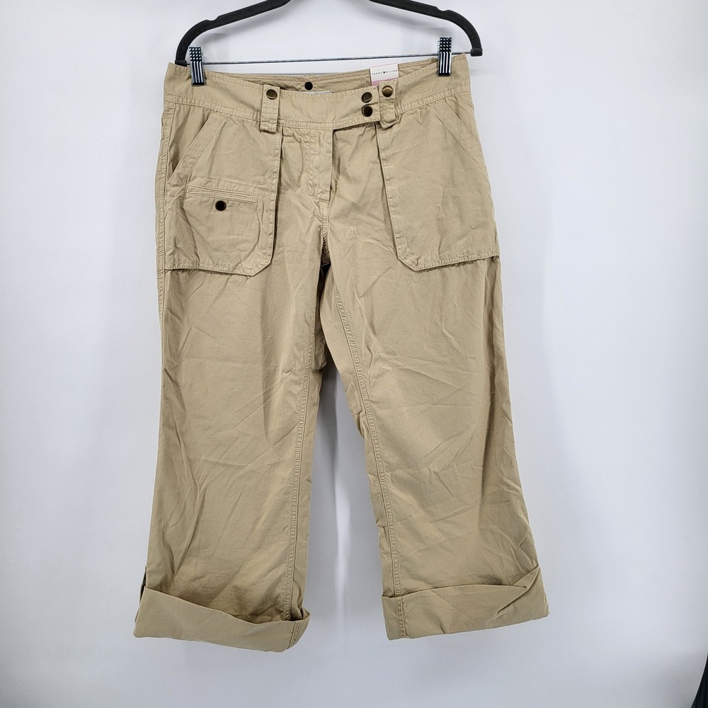 Tommy Hilfiger Capri Crop Pants Size 10 Beige Low Rise Casual Utility New